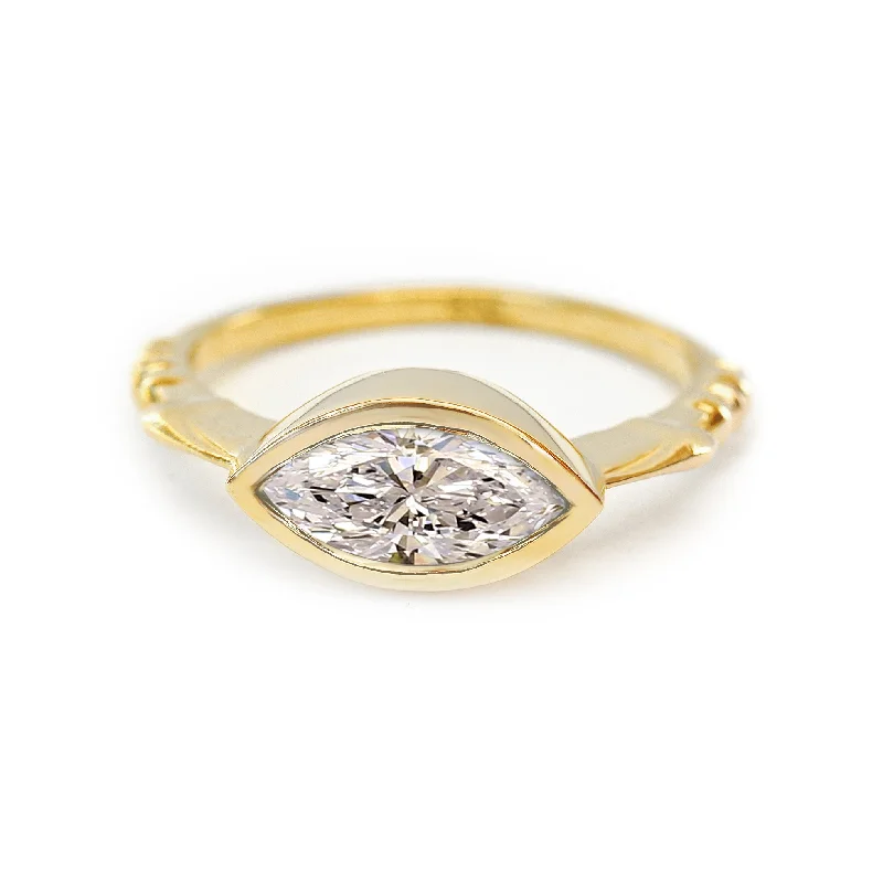 East West Marquise Bezel Set, Diamond Solitaire Engagement Ring