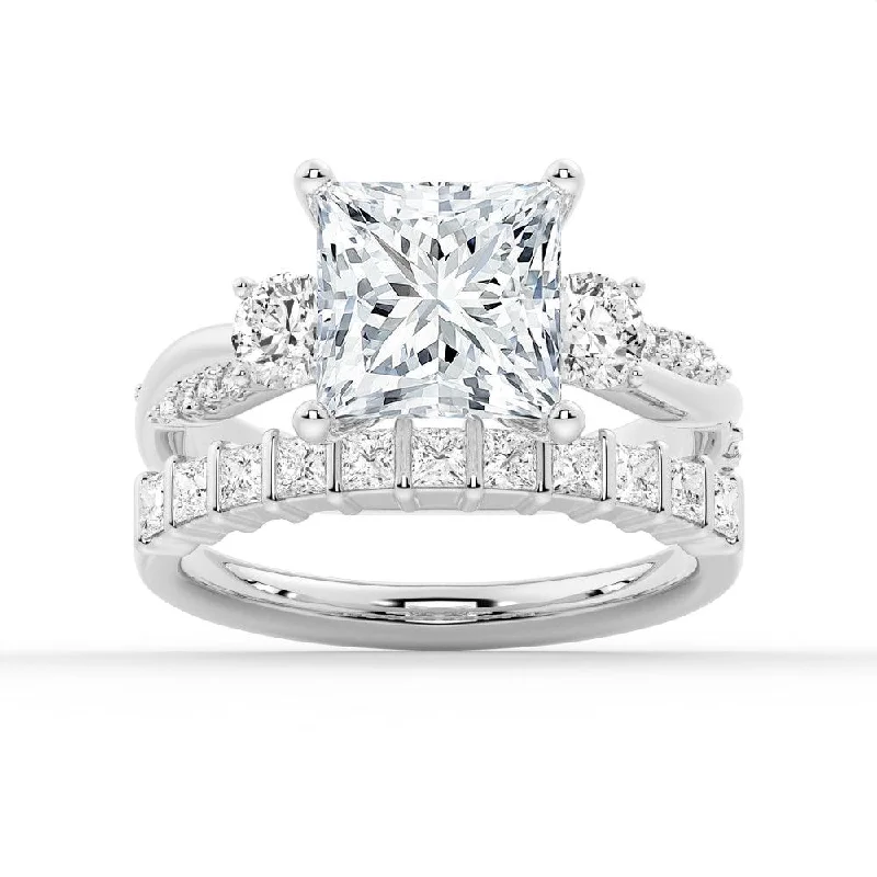 Twist Vine Princess-Cut Moissanite Engagement Ring Set with Matching Wedding Band