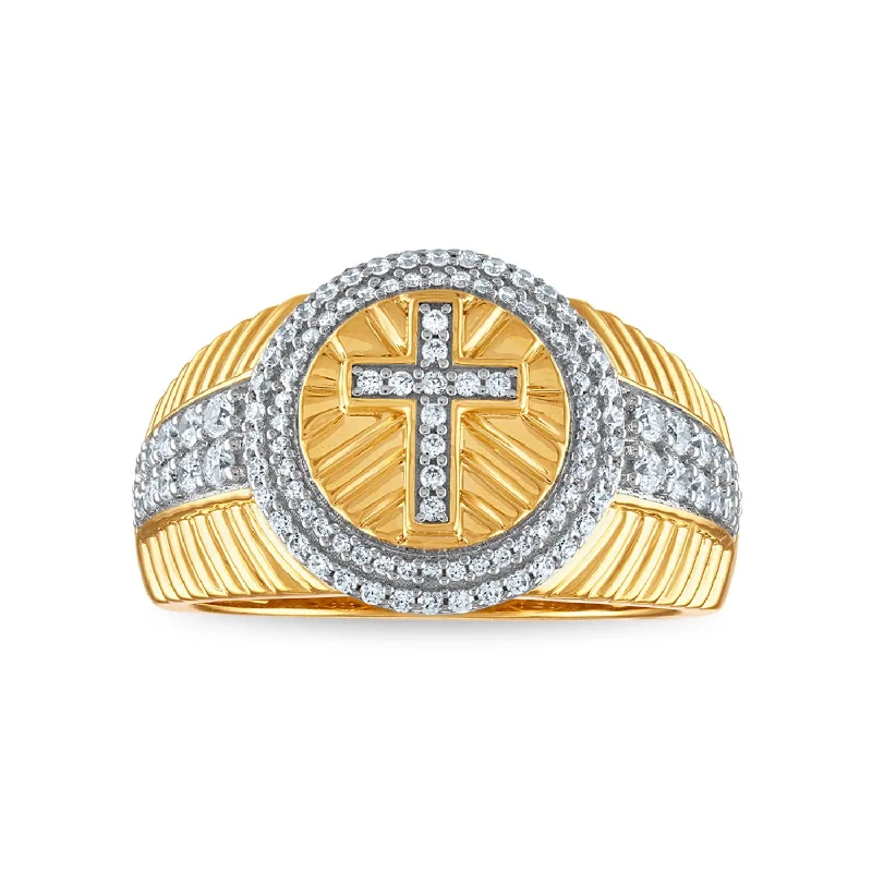 3/4 CTW Diamond Cross Rolex-look Ring in 10KT Yellow Gold