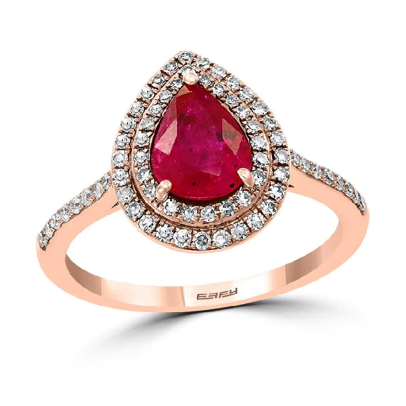 EFFY 8X6MM Pear Ruby and Diamond Gem Stone Halo Engagement Ring in 14KT Rose Gold