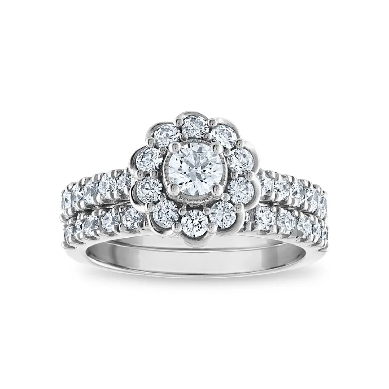 LoveSong 88 EcoLove 1 1/2 CTW Lab Grown Diamond Halo Bridal Set Ring in 14KT White Gold