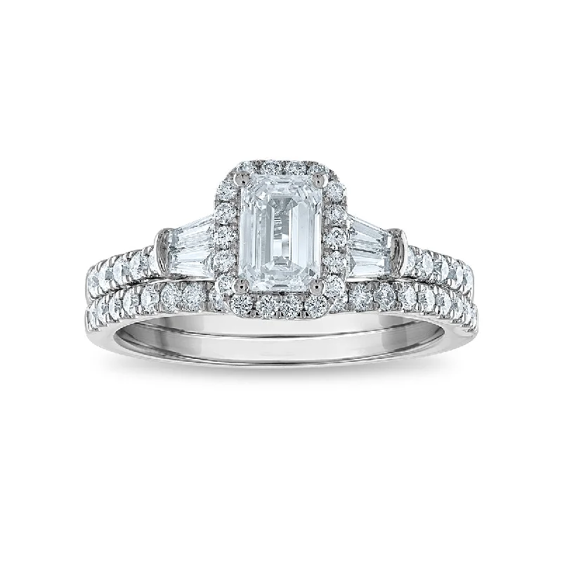 Signature EcoLove 1 1/2 CTW Lab Grown Diamond Halo Bridal Set in 14KT White Gold