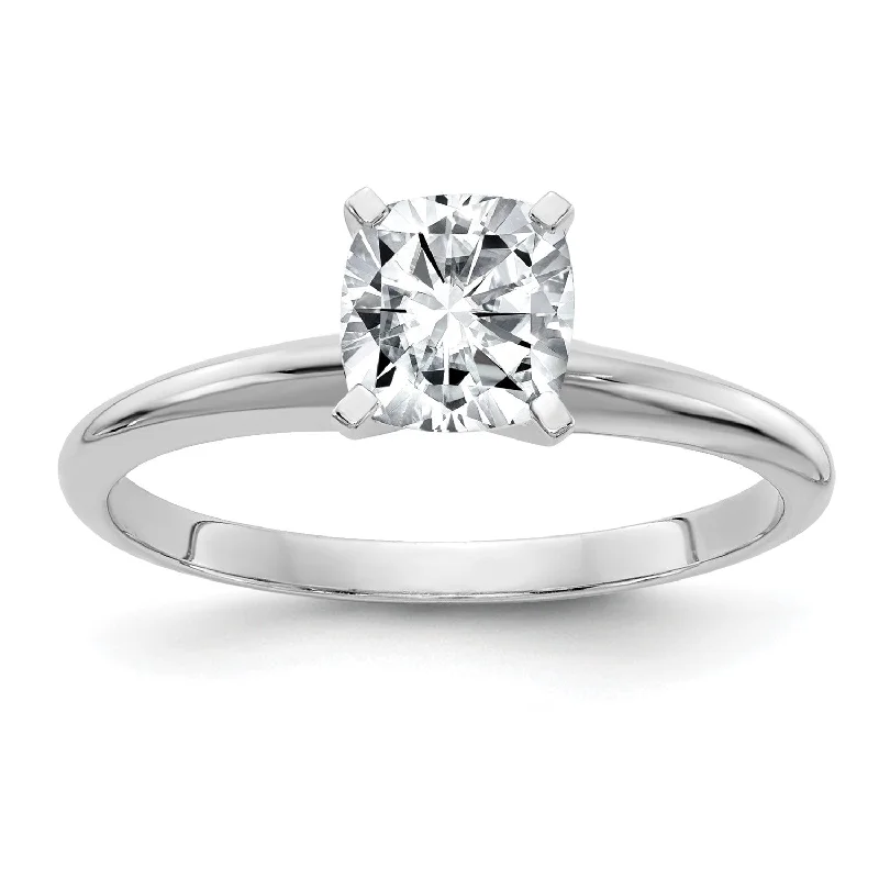 6MM Cushion Moissanite Solitaire Engagement Ring in 14KT White Gold; Size 5