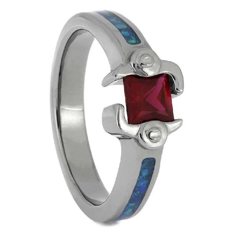 Titanium Ruby Engagement Ring with Crushed Opal