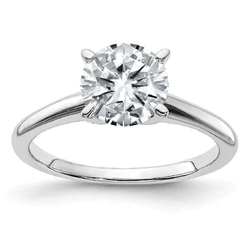 7.5MM Round Moissanite Solitaire Engagement Ring in 14KT White Gold; Size 5