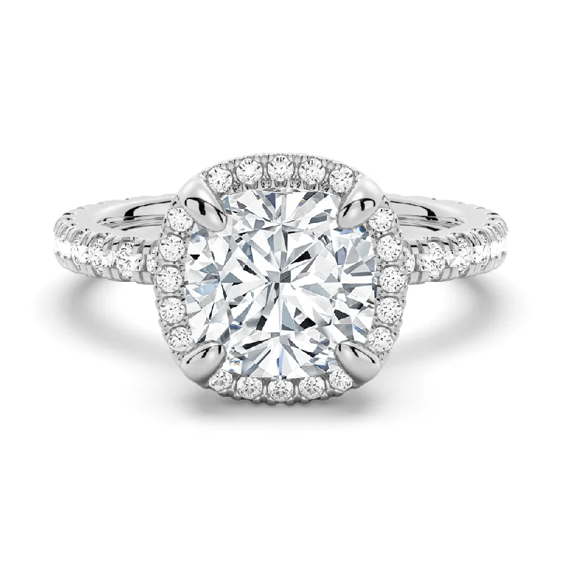 Half Eternity Cushion Cut Halo Engagement Ring