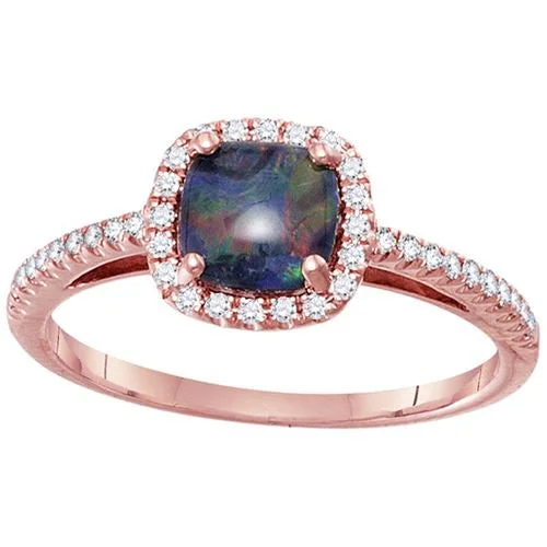 Color Sensations 6MM Cushion Opal Triplet and Diamond Gem Stone Halo Ring in 14KT Rose Gold