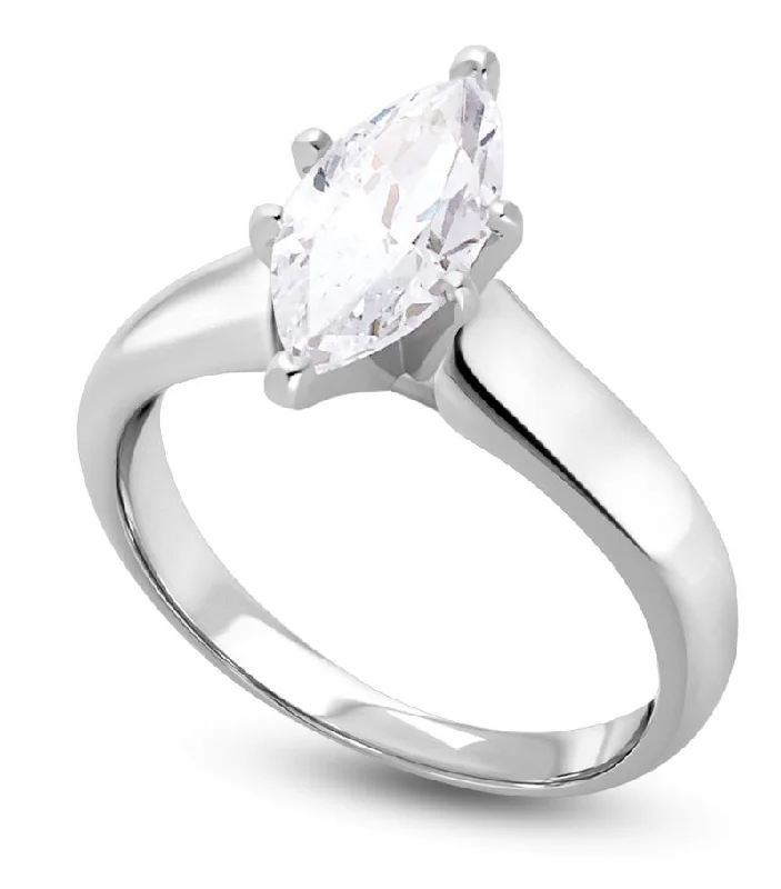 Signature Certificate 1 CTW Marquise Diamond Solitaire Engagement Ring in 14KT White Gold