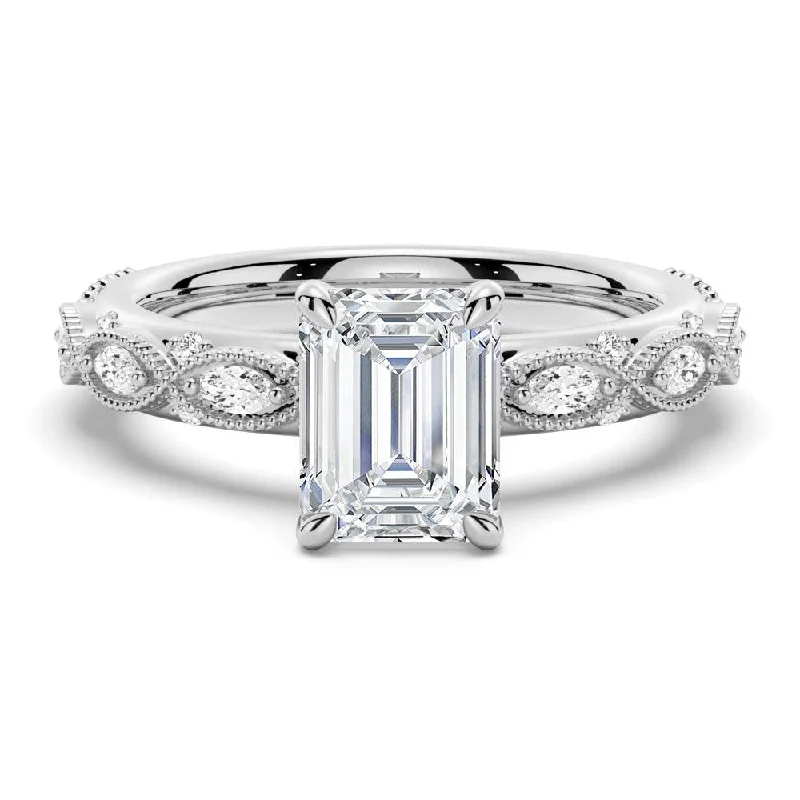 Vintage Infinity Milgrain Emerald Cut Moissanite Engagement Ring