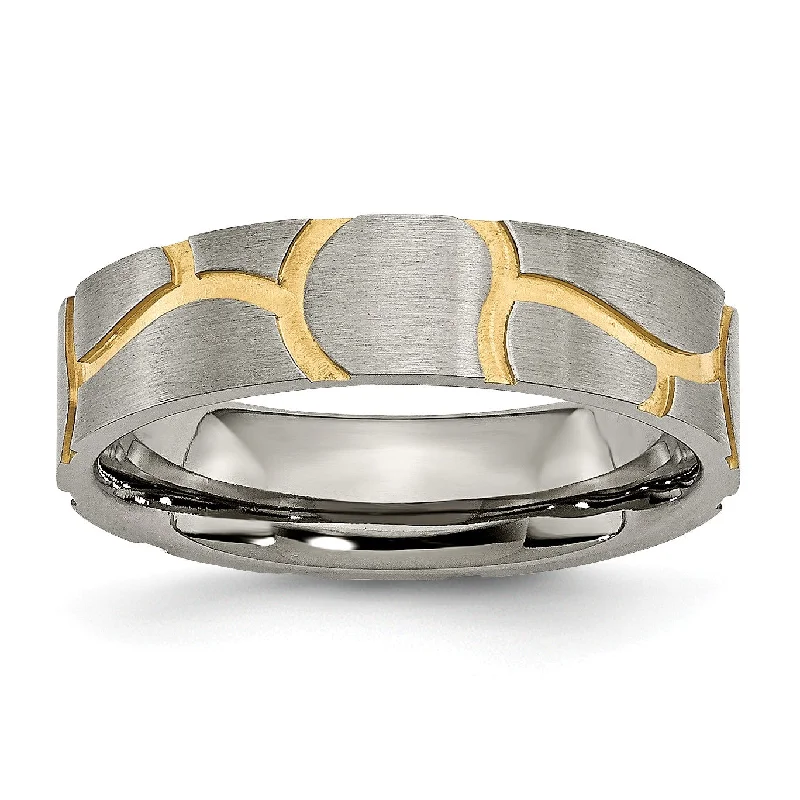 Titanium Grooved Yellow IP-plated 6mm Brushed Band