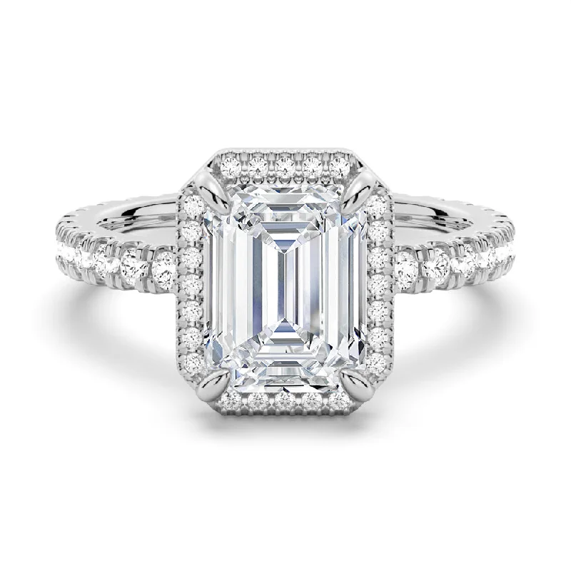 Half Eternity Emerald Cut Halo Engagement Ring