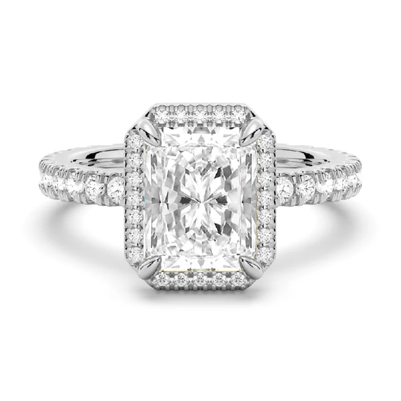 Half Eternity Radiant Cut Halo Engagement Ring