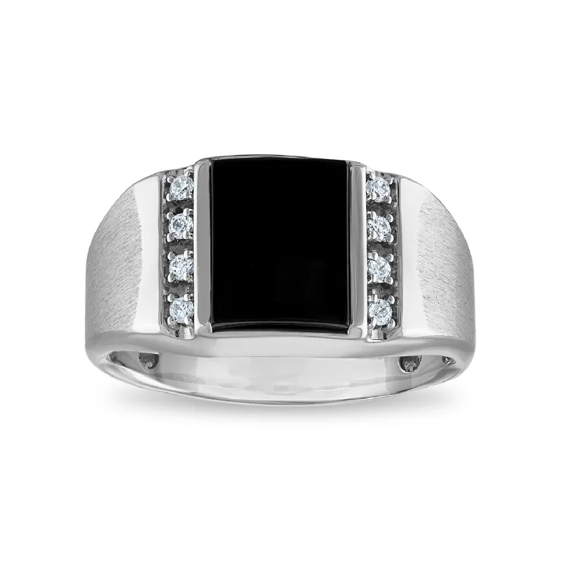 10X8MM Rectangle Onyx and Diamond Ring in 10KT White Gold