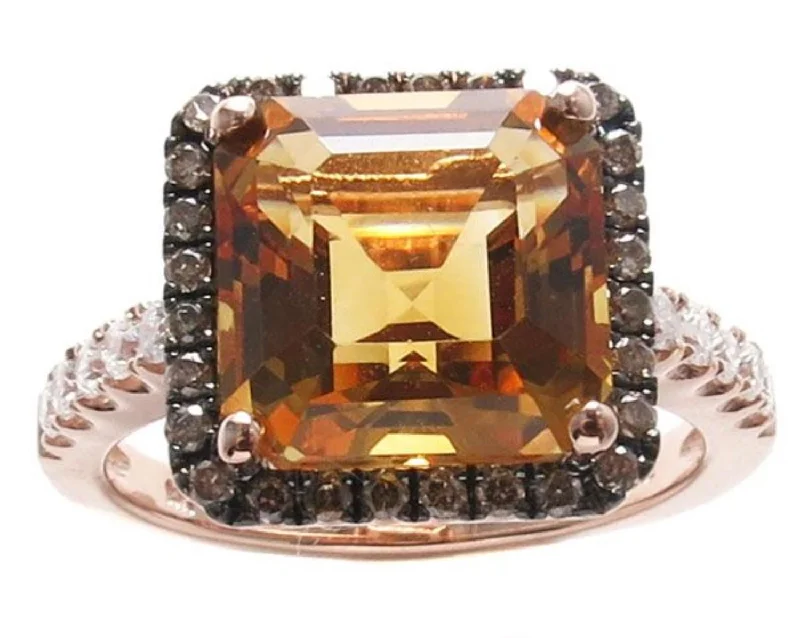 10MM Asscher Citrine and Diamond Halo Ring in 14KT Rose Gold