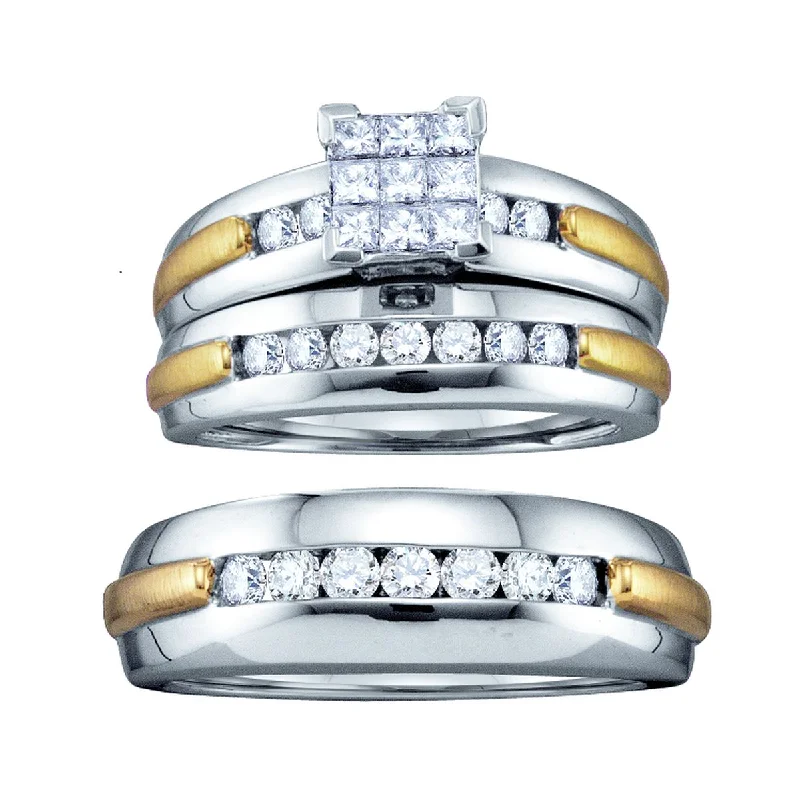 1 CTW Diamond Wedding Trio Set in 14KT White and Yellow Gold