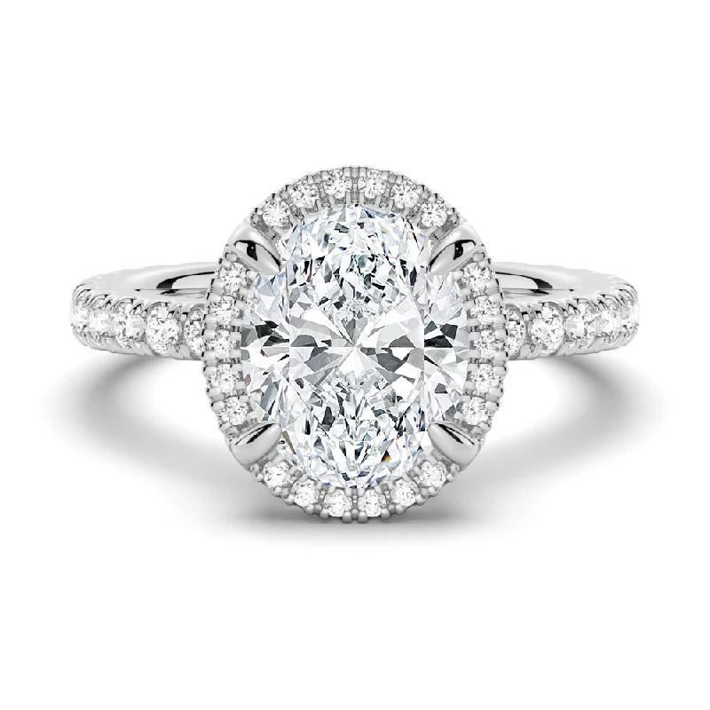 Half Eternity Oval Cut Halo Engagement Ring