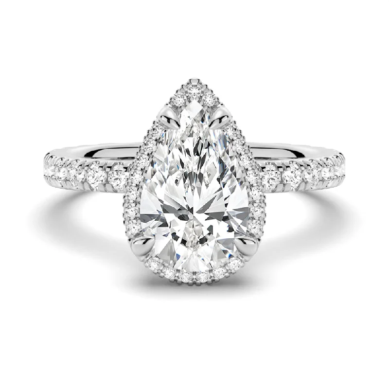 Half Eternity Pear Shaped Halo Engagement Ring