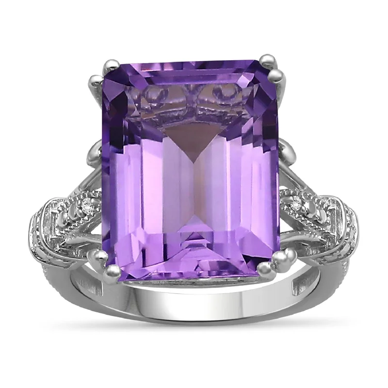 Amethyst and Diamond Ring in Sterling Silver