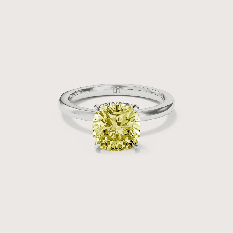 Bianca Cushion Solitaire Yellow Diamond - Hidden Halo