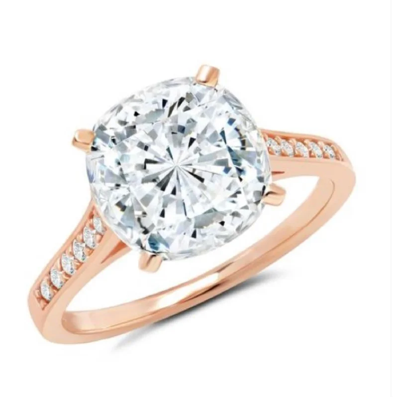 Crislu 18KT Rose Gold Plated Sterling Silver and Cushion Cubic Zirconia Solitaire Ring