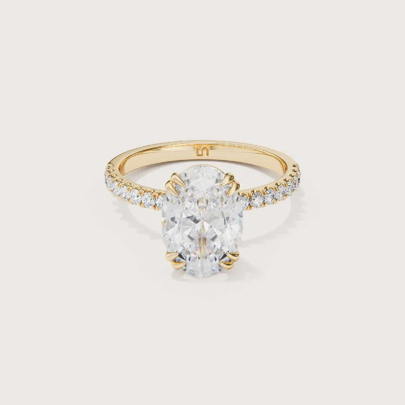 Lotus Oval Solitaire - Diamond Band