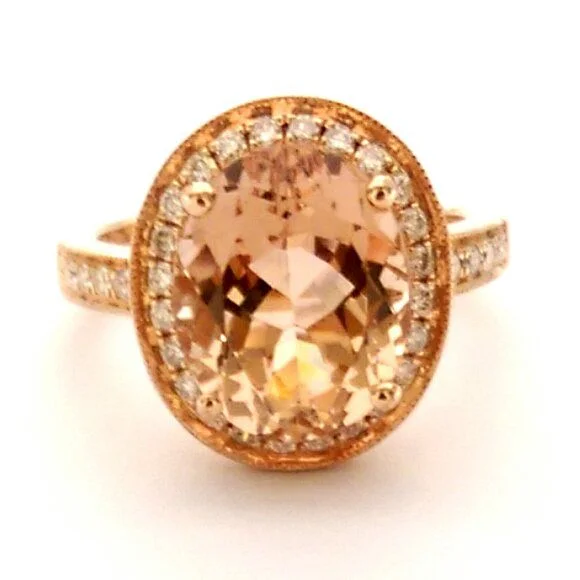 Oval Morganite and Diamond Ring in 14KT Rose Gold