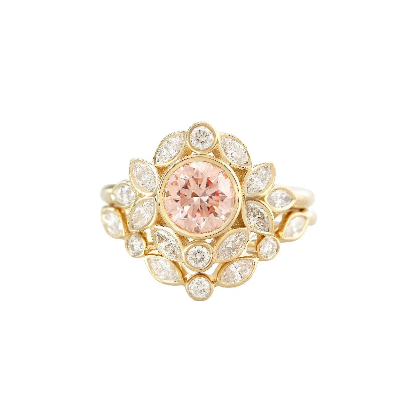 Pink Diamond Nature Inspired Engagement Ring with a Matching Nesting Ring Lily Emma - Two Rings Set