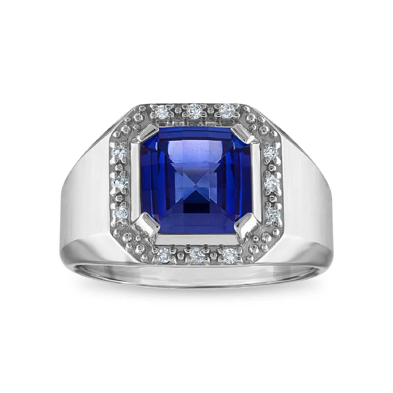 9MM Cushion Blue Sapphire and Diamond Halo Ring in 10KT White Gold