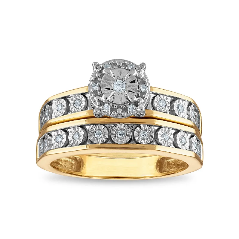 1/7 CTW Diamond Illusion Set Classic Bridal Set Ring in 10KT White and Yellow Gold