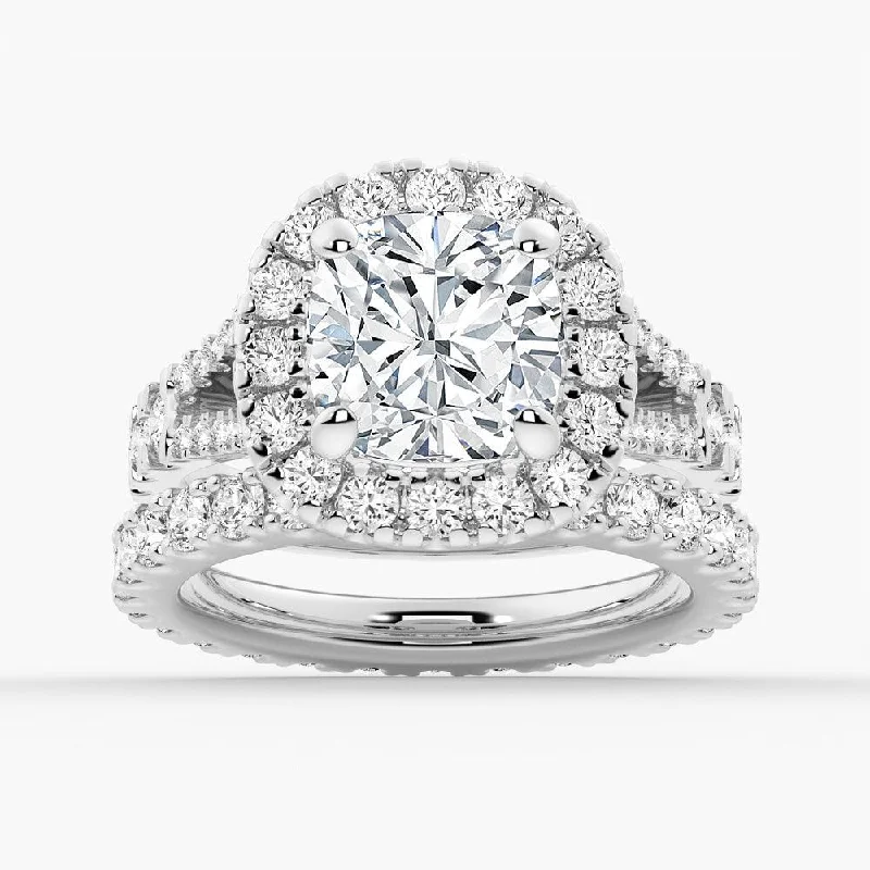 NEW Cushion Cut Split-Shank Moissanite Ring Set with Matching Wedding Band