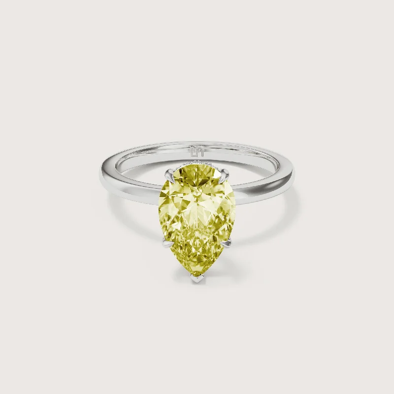 Bianca Pear Solitaire Yellow Diamond - Hidden Halo