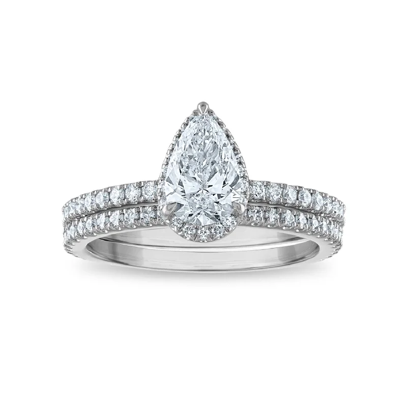 Signature EcoLove 1-1/2 CTW Lab Grown Diamond Halo Bridal Set in 14KT White Gold