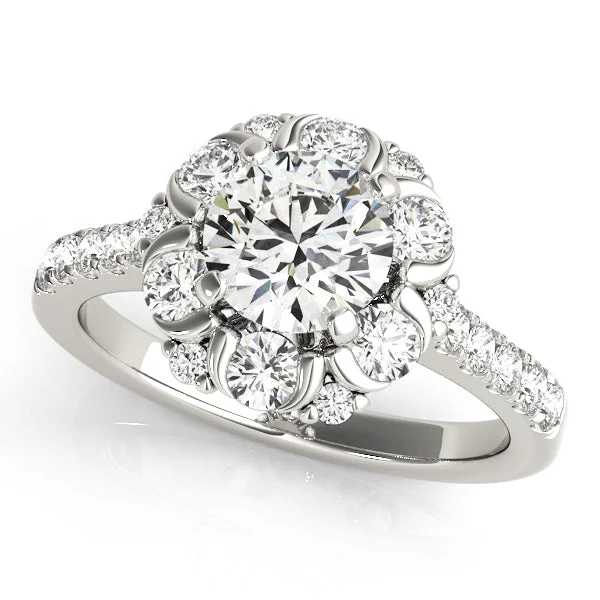 Round Diamond Halo and Diamond Shank Engagement Mounting