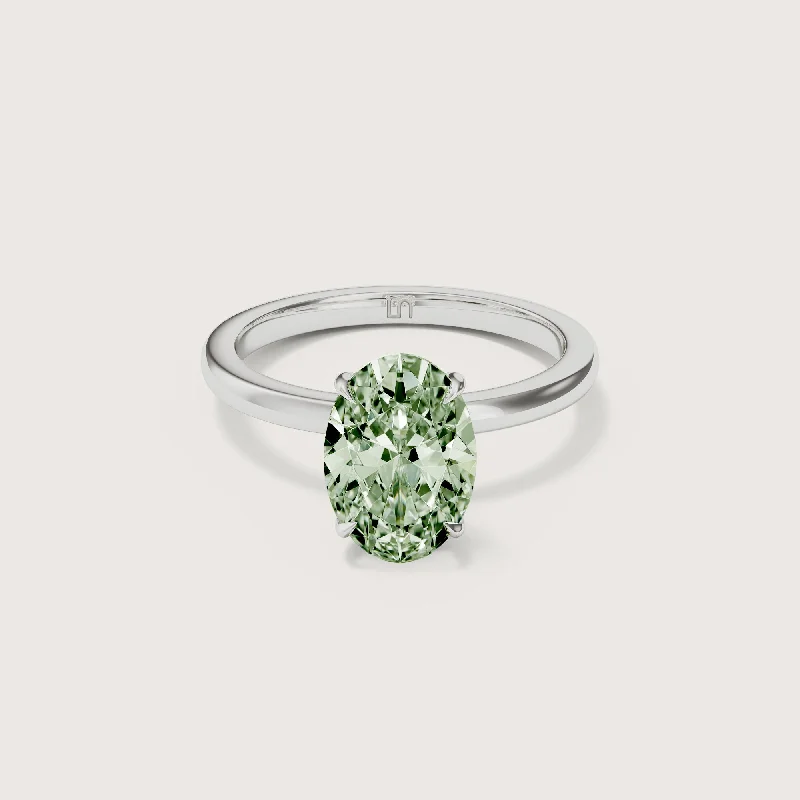 Bianca Oval Solitaire Green Diamond - Hidden Halo