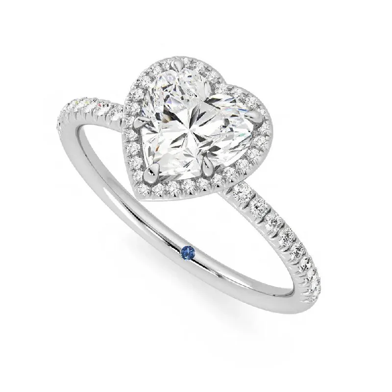 Classic Halo Heart Shaped Moissanite Engagement Ring with Hidden Anniversary Stone Accent