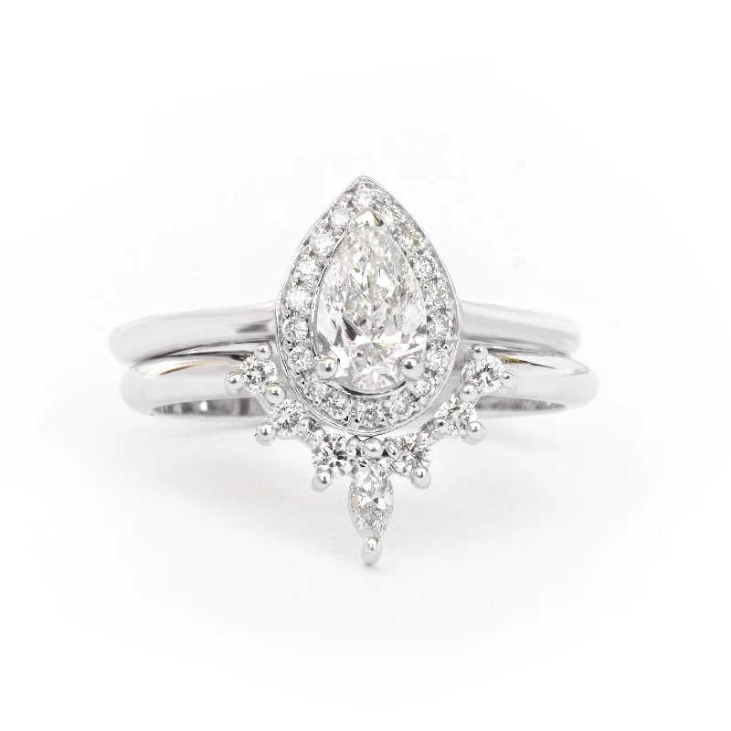 Pear Diamond Halo Engagement Ring & "Romi" Diamond Wedding Sideband ♥