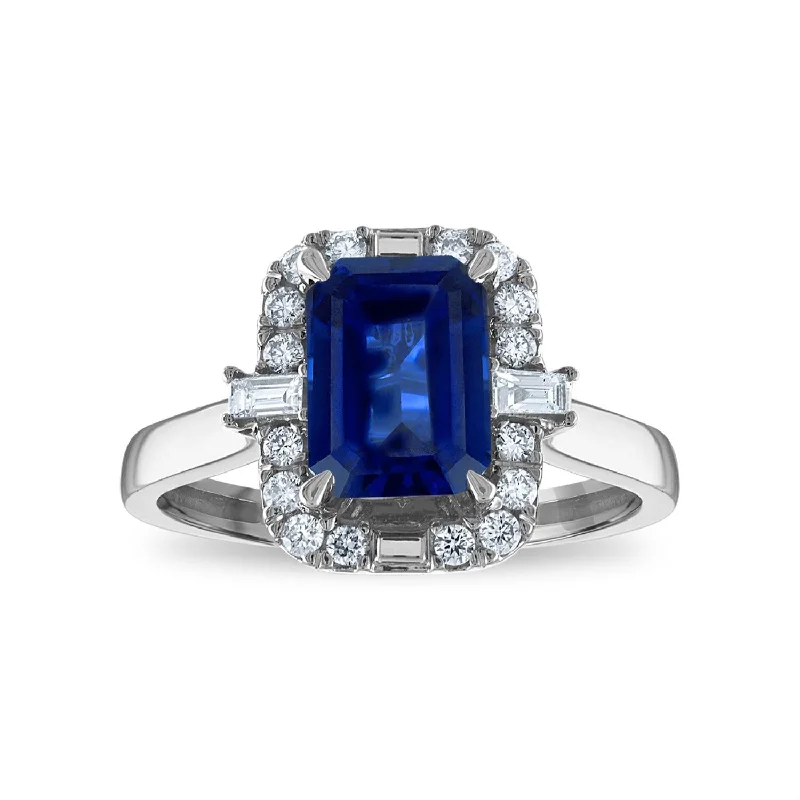 Created Blue Sapphire and Lab Grown Diamond Ring in 10KT White Gold