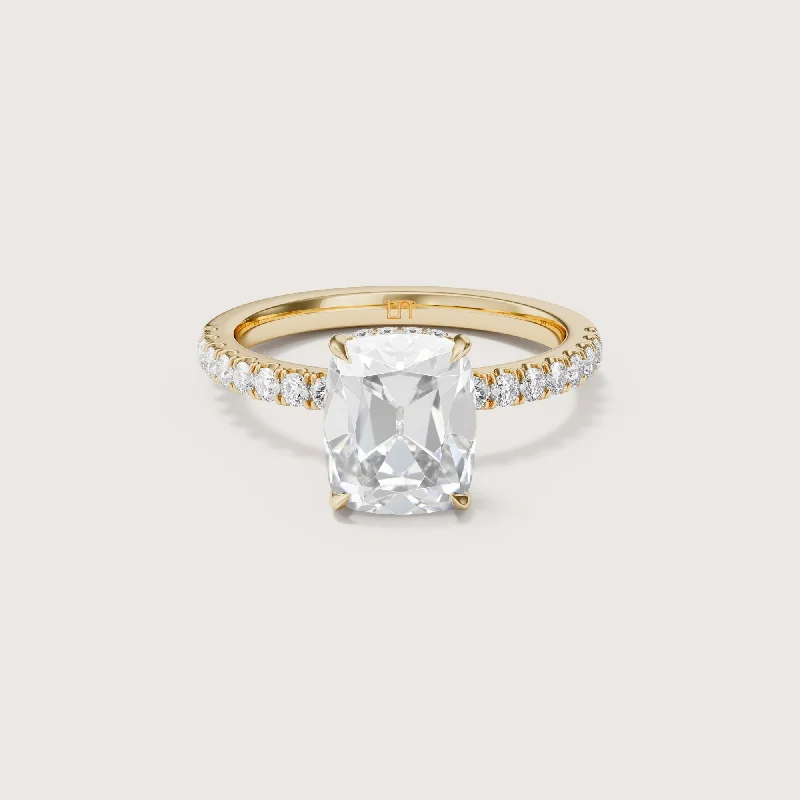 Vera Antique Cut Cushion Solitaire - Hidden Halo Diamond Band