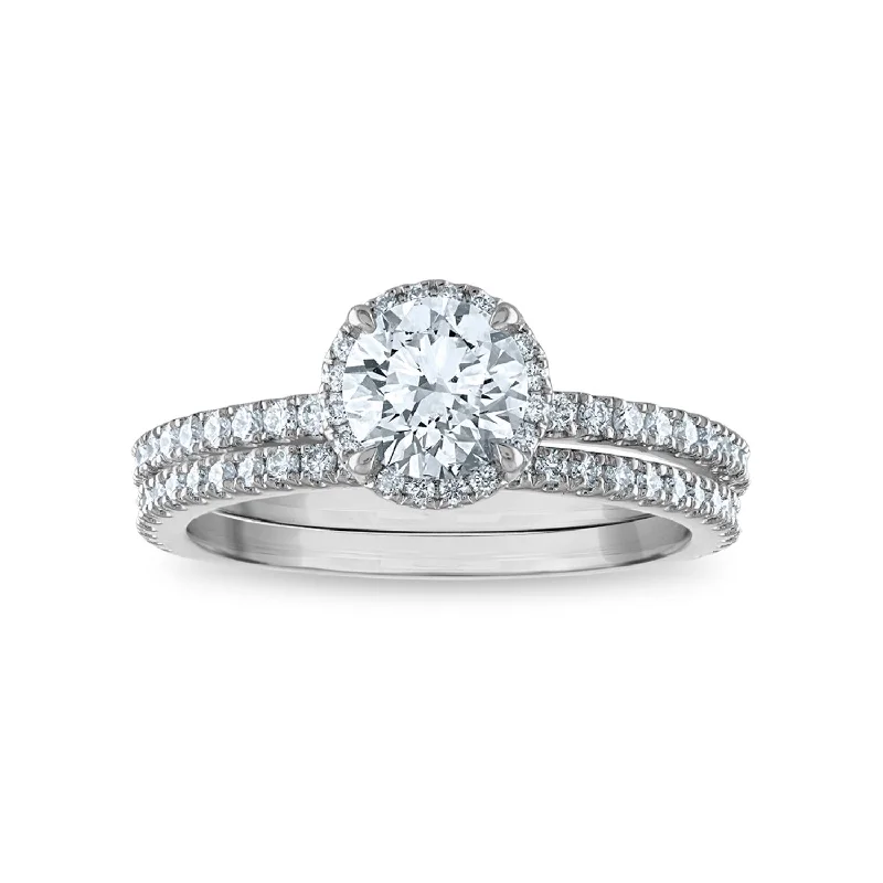 Signature EcoLove 1 1/2 CTW Lab Grown Diamond Halo Bridal Set Ring in 14KT White Gold