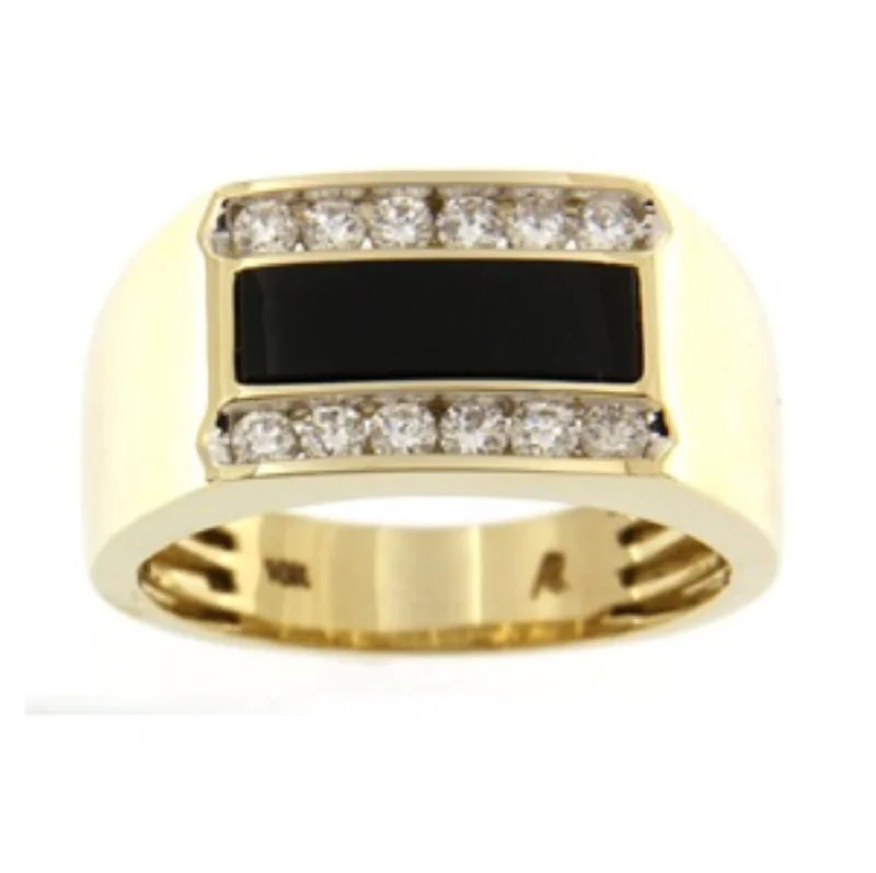 Rectangle Onyx and Diamond Gem Stone Ring in 14KT Yellow Gold