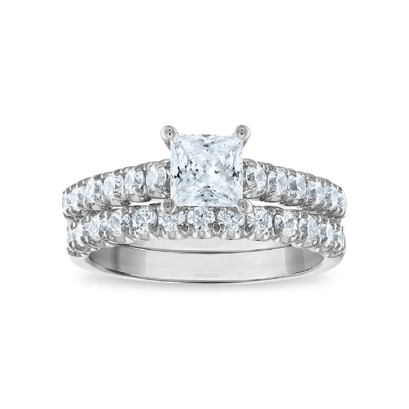 Signature EcoLove Diamond Dreams 2 CTW Lab Grown Diamond Bridal Set Princess Cut Center Ring in 14KT White Gold