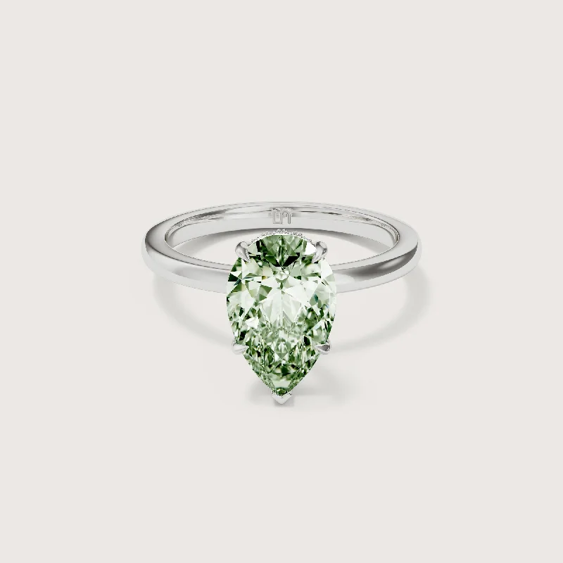 Bianca Pear Solitaire Green Diamond - Hidden Halo