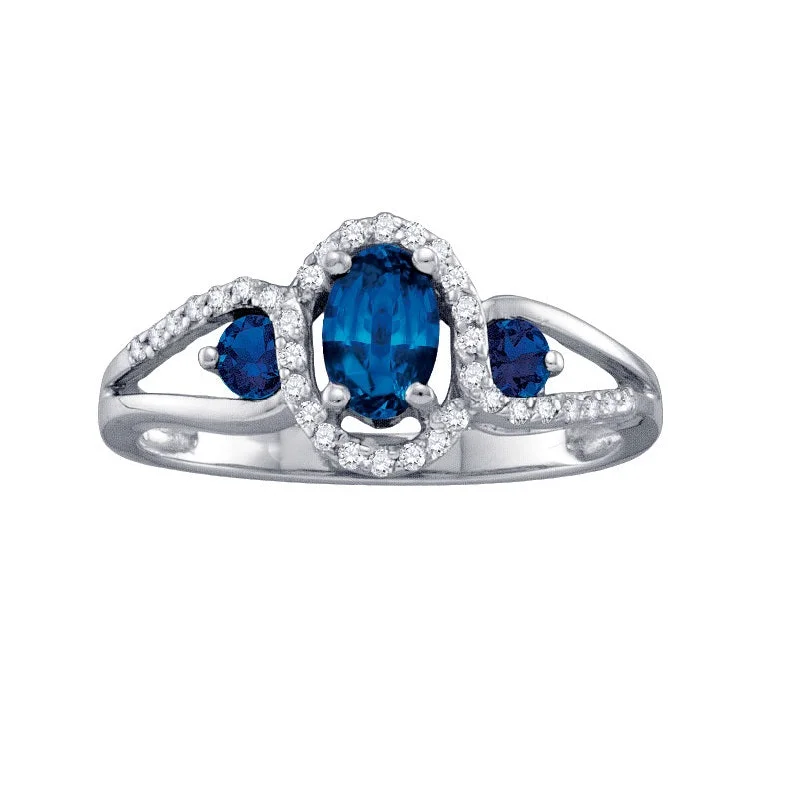 4X6MM Oval Blue Sapphire and Diamond Ring in 10KT White Gold