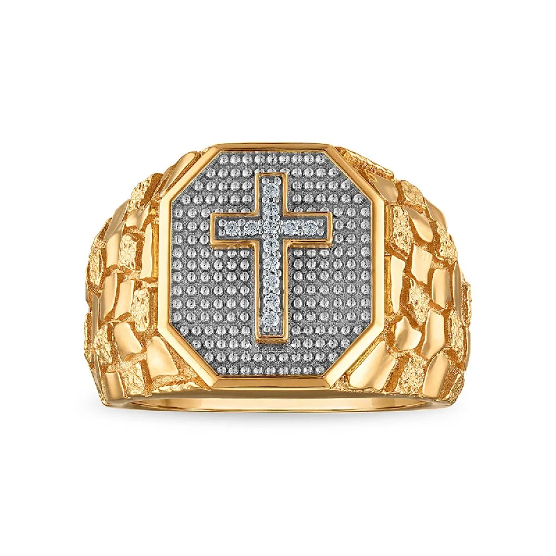 EcoLove Lab Grown Diamond Nugget Cross Ring in 10KT Gold