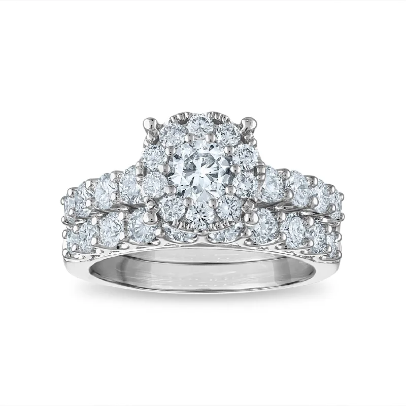 Signature EcoLove 2-1/4 CTW Lab Grown Diamond Halo Bridal Set Ring in 14KT White Gold