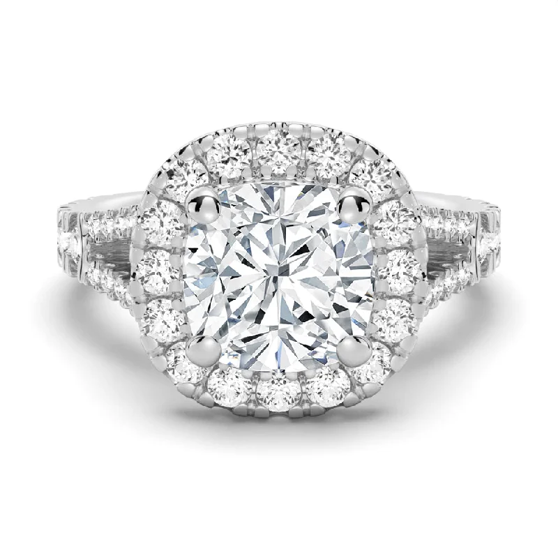 NEW Cushion Cut Split-Shank Halo Engagement Ring