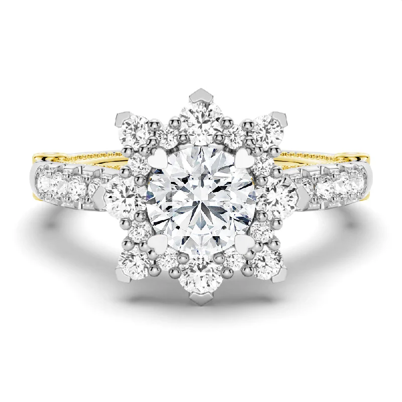 1 CT. Vintage Inspired Two-Tone Round Halo Moissanite Engagement Ring