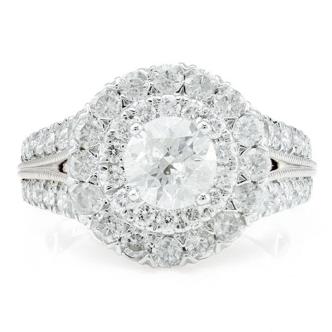 2 1/2 CTW Diamond Halo Engagement Ring in 14KT White Gold