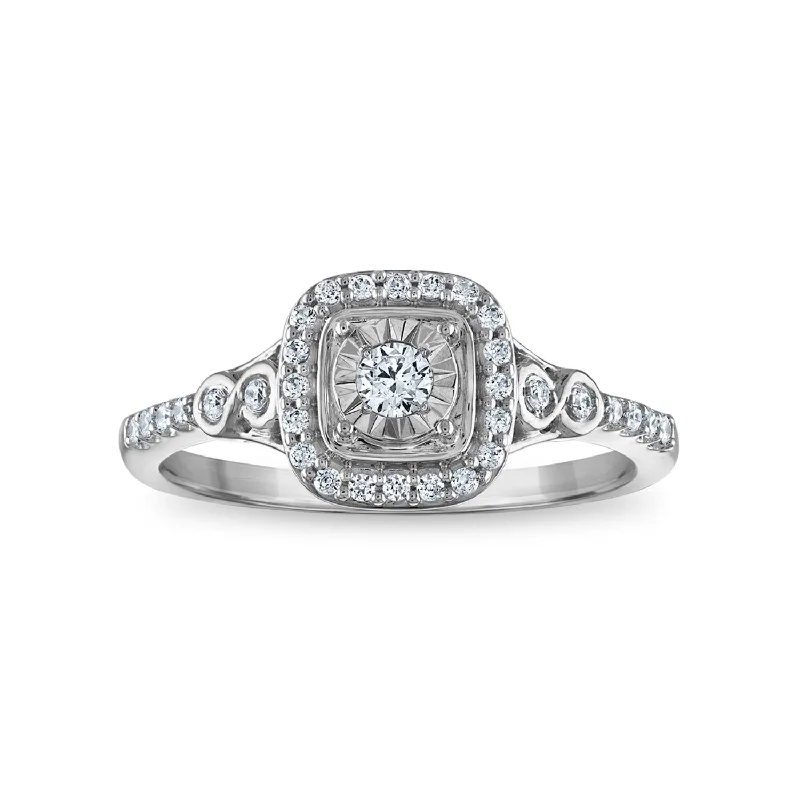 LoveSong EcoLove 1/4 CTW Lab Grown Diamond Halo Promise Ring in Rhodium Plated Sterling Silver