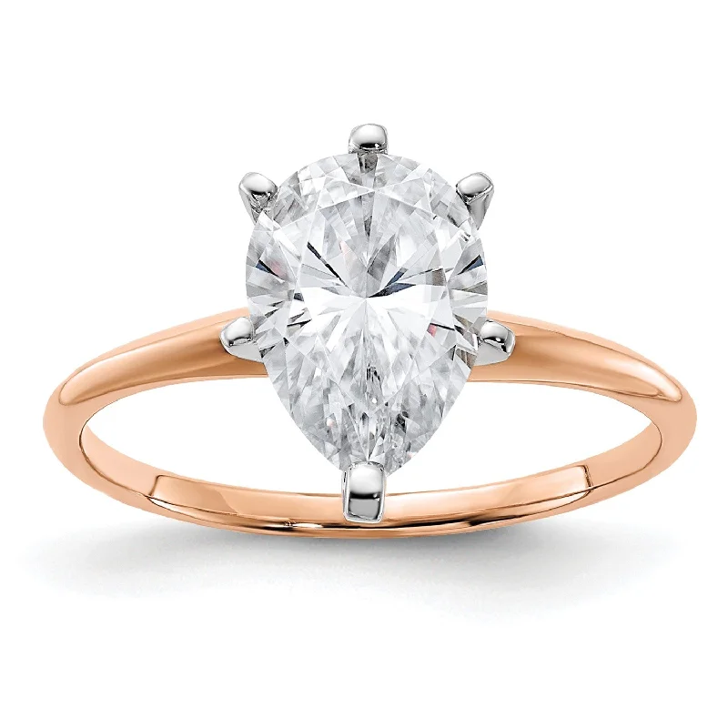 10X7MM Pear Moissanite Solitaire Engagement Ring in 14KT Rose Gold; Size 7